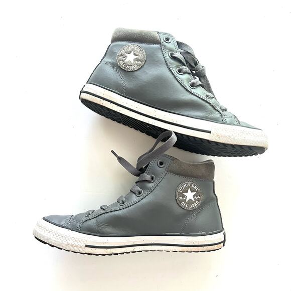 Converse Other - Converse Grey Leather Junior HIghtops sz 6